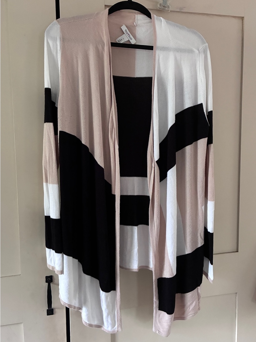 White House Black Market Striped Cardigan in Black, White & Blush